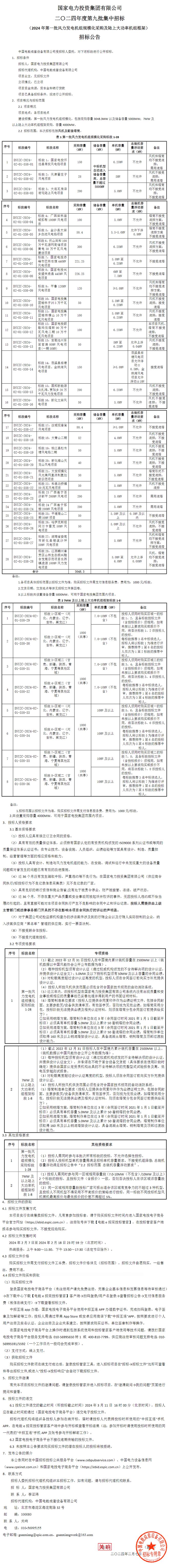 12GW！国家电投启动2024年首批风机招标！(图1)